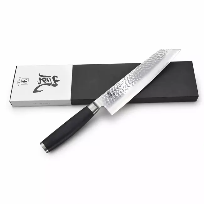 Yaxell Taishi Kiritsuke Koksmes 20 cm – VG-10 Staal – Hardheid 61 HRC – Tsuchime Afwerking – Gehamerd Lemmet – Zwart Pakka Beukenhout Handvat