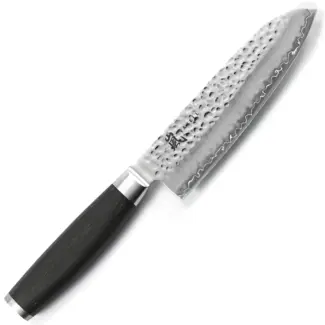 Yaxell Taishi Santoku Mes 16,5 cm – VG-10 Staal – Hardheid 61 HRC – Tsuchime Afwerking – Gehamerd Lemmet – Zwart Pakka Beukenhout Handvat