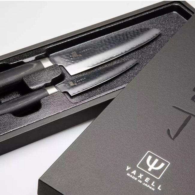 Yaxell Taishi – 2-delige Messenset – Santokumes 16,5 cm & Universeelmes 12 cm – VG-10 – Gehamerd Lemmet – Japanse Perfectie