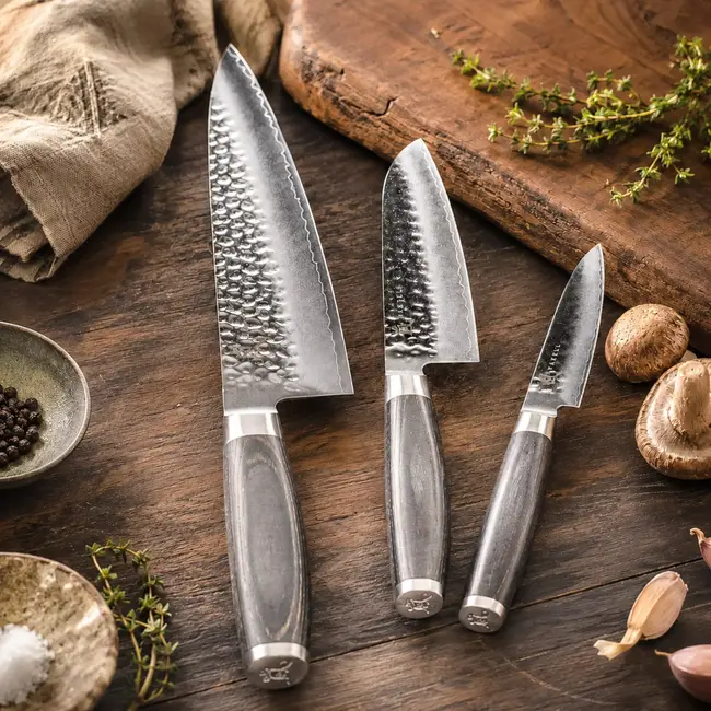 Yaxell Taishi – 3-delige Messenset – Koksmes 20 cm, Santoku 12,5 cm & Schilmes 10 cm – VG-10 – Tsuchime Afwerking
