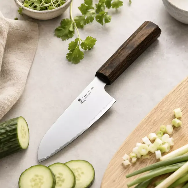 Yaxell Hana Santokumes 12,5 cm – 3 Lagen Damaststaal – Movax Staal – Pakka Wood Heft
