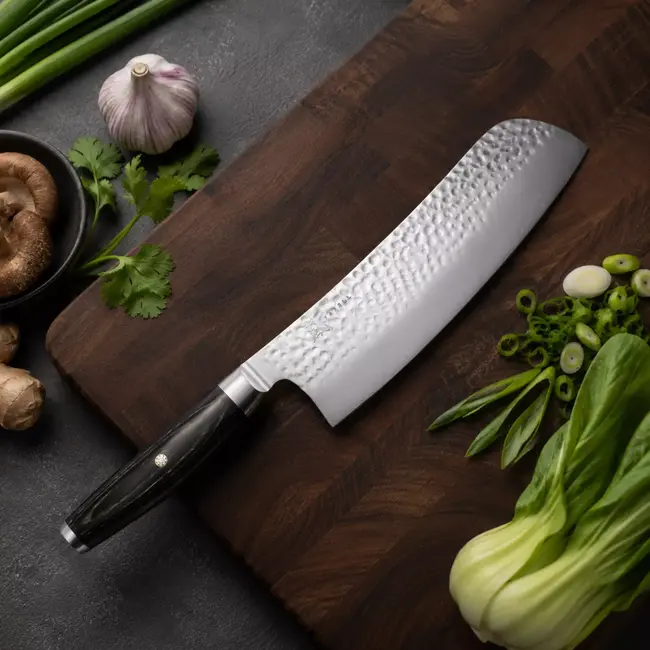 Yaxell Ketu Konata Santokumes / Koksmes 21,5 cm – SG2 Stalen Kern – Tsuchime Finish – Pakkahout Handvat