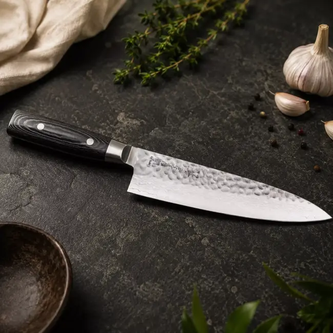 Yaxell Zen Koksmes 20 cm – 37 Lagen Damaststaal – Canvas-Micarta Heft