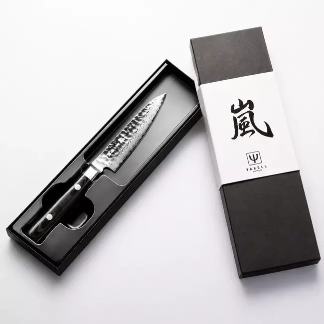 Yaxell Zen Universeelmes 12 cm – 37 Lagen Damaststaal – Canvas-Micarta Heft
