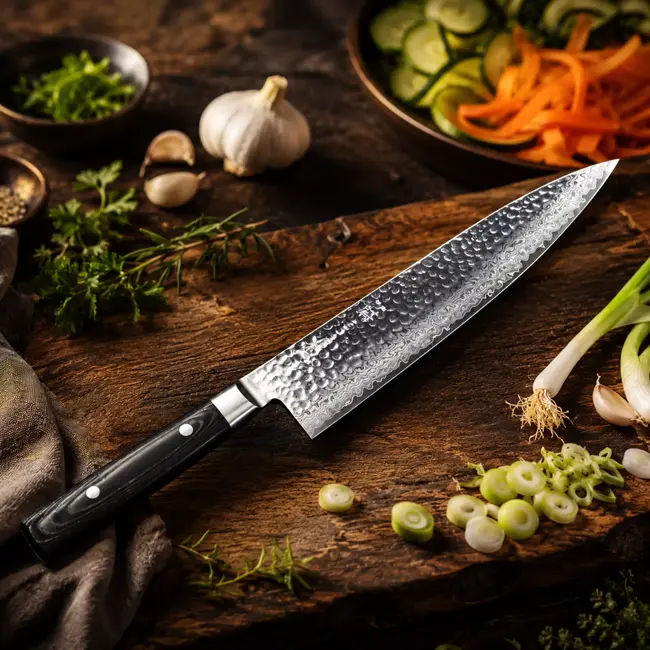Yaxell Zen Koksmes 24 cm – 37 Lagen Damaststaal – Canvas-Micarta Heft