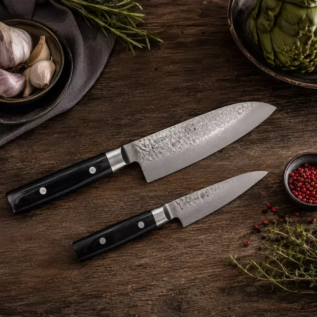 Yaxell Zen Messenset – 2-delig – Santokumes 16,5 cm en Universeel mes 12 cm – 37 Lagen Damaststaal – Canvas-Micarta Heft
