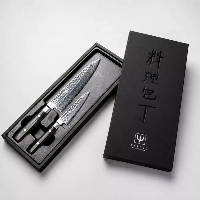 Yaxell Zen Messenset – 2-delig – Koksmes 20 cm en Universeelmes 12 cm – 37 Lagen Damaststaal – Canvas-Micarta Heft