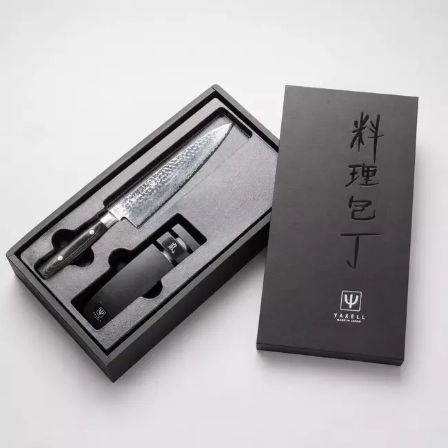 Yaxell Zen Geschenkset – 2-delig – Waterslijper en Koksmes 20 cm – 37 Lagen Damaststaal – Canvas-Micarta Heft