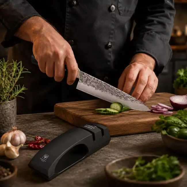 Yaxell Zen Geschenkset – 2-delig – Waterslijper en Koksmes 20 cm – 37 Lagen Damaststaal – Canvas-Micarta Heft