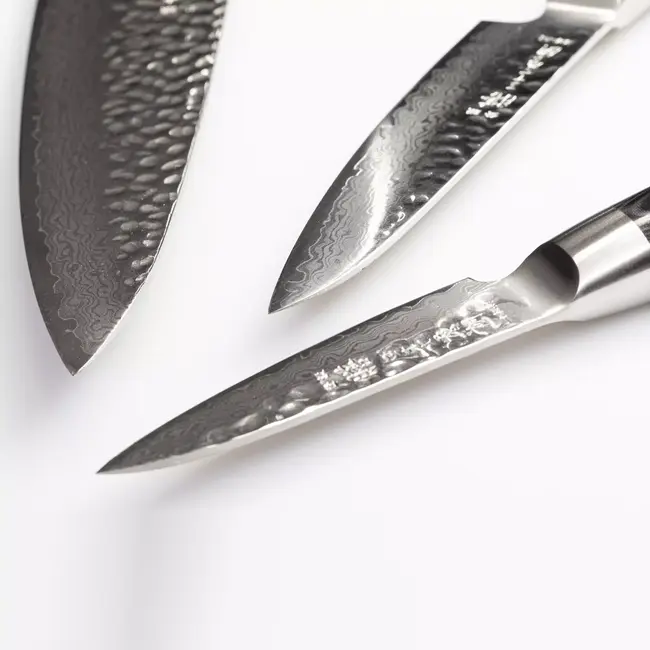 Yaxell Zen Messenset – 3-delig – Koksmes 20 cm, Universeel mes 12 cm en Schilmes 8 cm – 37 Lagen Damaststaal – Canvas-Micarta Heft