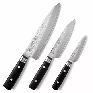 Yaxell Zen Messenset – 3-delig – Koksmes 20 cm, Universeel mes 12 cm en Schilmes 8 cm – 37 Lagen Damaststaal – Canvas-Micarta Heft