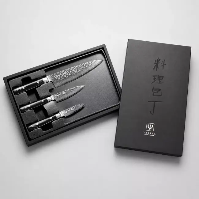 Yaxell Zen Messenset – 3-delig – Koksmes 20 cm, Universeel mes 12 cm en Schilmes 8 cm – 37 Lagen Damaststaal – Canvas-Micarta Heft