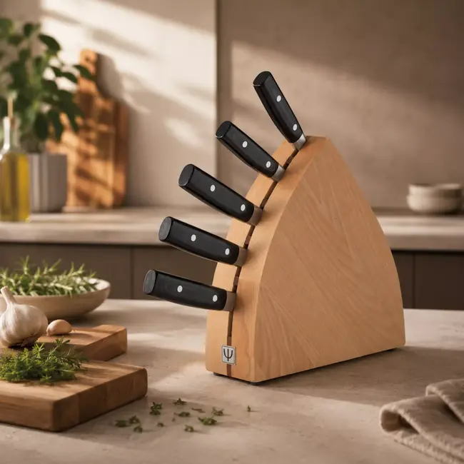 Yaxell Zen Messenset – 6-delig – Beukenhouten Messenblok met 5 Messen – 37 Lagen Damaststaal – Canvas-Micarta Heft