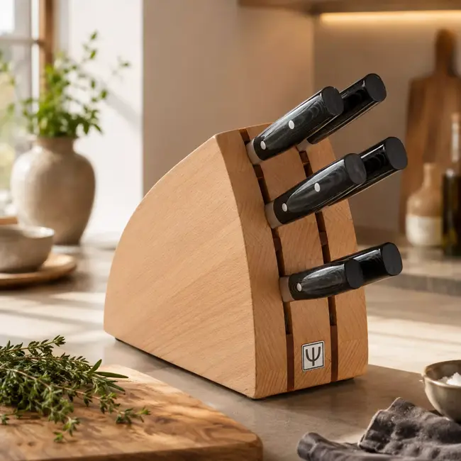 Yaxell Zen Messenset – 7-delig – Beukenhouten Messenblok met 6 Messen – 37 Lagen Damaststaal – Canvas-Micarta Heft
