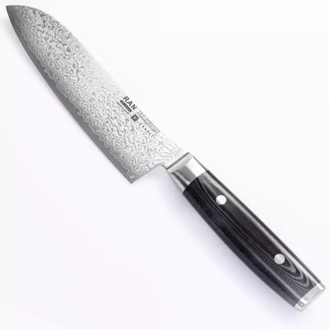 Yaxell Ran Santoku Koksmes 16,5 cm – 69 Lagen Damaststaal – VG10 Staal – 61 HRC – Canvas-Micarta Heft