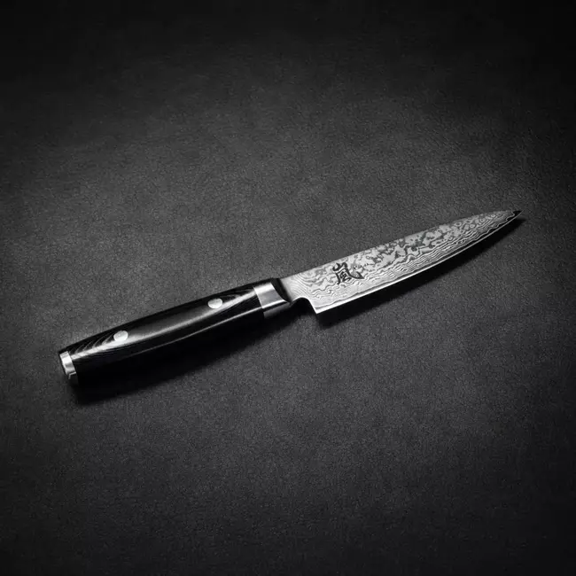 Yaxell Ran Universeelmes 12 cm – 69 Lagen Damaststaal – VG10 Staal – 61 HRC – Canvas-Micarta Heft