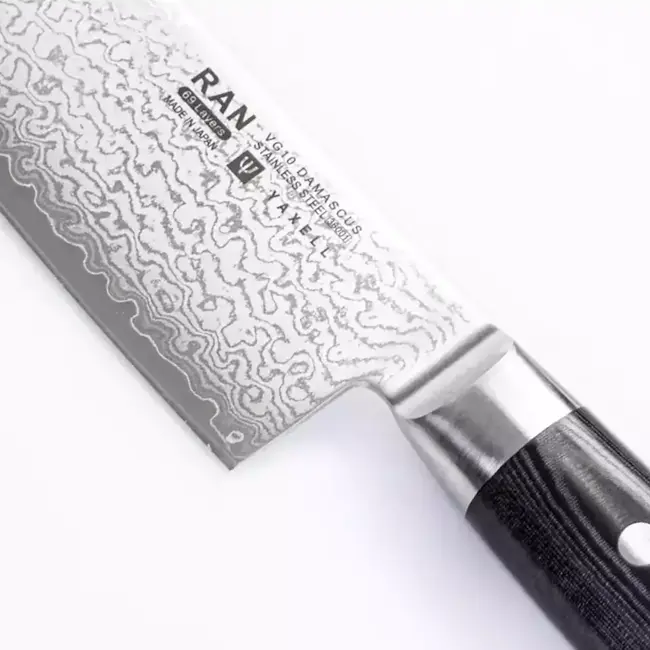Yaxell Ran Universeelmes 12 cm – 69 Lagen Damaststaal – VG10 Staal – 61 HRC – Canvas-Micarta Heft