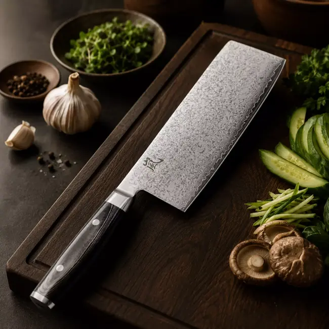 Yaxell Ran Chinees Koksmes 18 cm – 69 Lagen Damaststaal – VG10 Staal – 61 HRC – Canvas-Micarta Heft