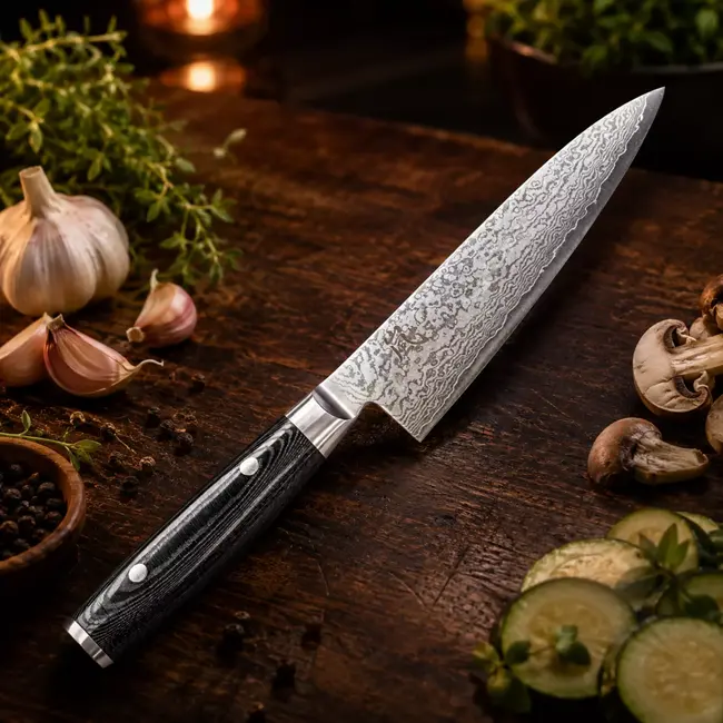 Yaxell Ran Koksmes 15,5 cm – 69 Lagen Damaststaal – VG10 Staal – 61 HRC – Canvas-Micarta Heft