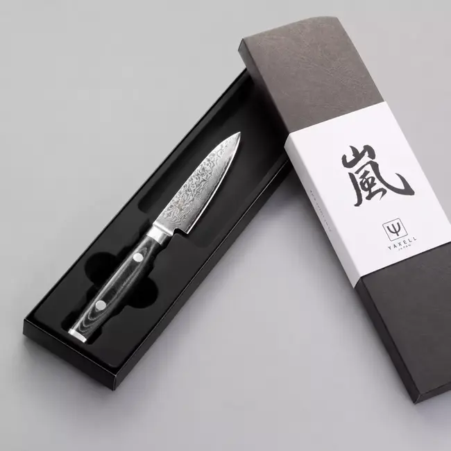 Yaxell Ran Schilmes 10 cm – 69 Lagen Damaststaal – VG10 Staal – 61 HRC – Canvas-Micarta Heft