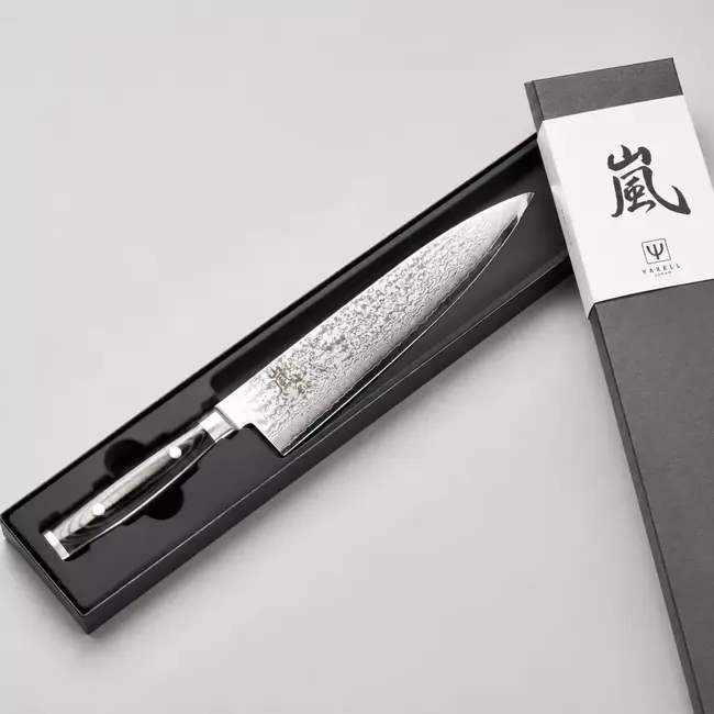 Yaxell Ran Koksmes 24 cm – 69 Lagen Damaststaal – VG10 Staal – 61 HRC – Canvas-Micarta Heft