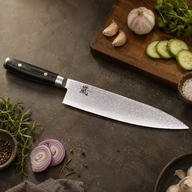 Yaxell Ran Koksmes 24 cm – 69 Lagen Damaststaal – VG10 Staal – 61 HRC – Canvas-Micarta Heft