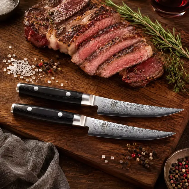 Yaxell Ran Steakmessenset – 2-delig – Giftset – 69 Lagen Damaststaal – VG10 Staal – 61 HRC – Canvas-Micarta Heft