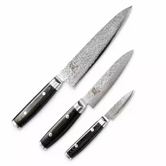 Yaxell Ran Messenset – Giftset – 3-delig – Koksmes 20 cm, Universeelmes 12 cm & Schilmes 8 cm – 69 Lagen Damaststaal – VG10 Staal – 61 HRC – Canvas-Micarta Heft