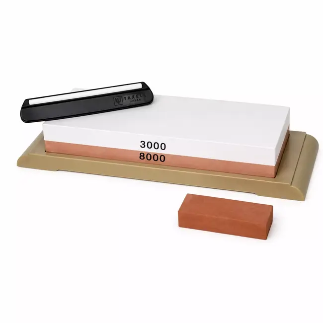 Yaxell 3000/8000 Wetsteen / Combinatiesteen / Slijpsteen – Dubbele Korrelgrofte – Inclusief Angle-Keeper en Nivelleringsteen – Perfect voor Fijnslijpen en Polijsten
