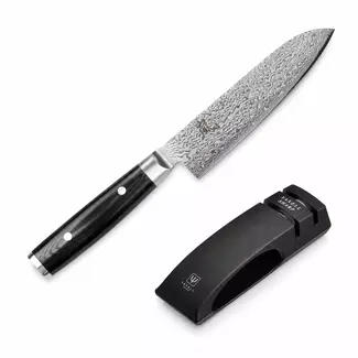 Yaxell Ran Messenset – Giftset – 2-delig – Santoku Mes 16,5 cm en Messenlijper – 69 Lagen Damaststaal – VG10 Staal – 61 HRC – Canvas-Micarta Heft
