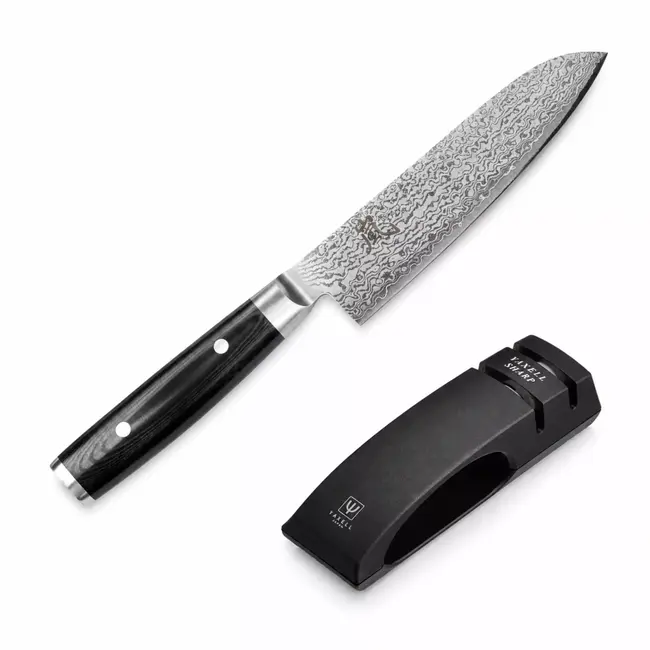 Yaxell Ran Messenset – Giftset – 2-delig – Santoku Mes 16,5 cm en Messenlijper – 69 Lagen Damaststaal – VG10 Staal – 61 HRC – Canvas-Micarta Heft