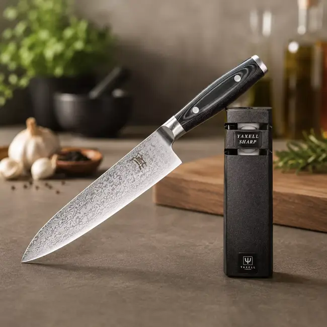 Yaxell Ran Messenset – Giftset – 2-delig – Messenslijper met Koksmes 20 cm – 69 Lagen Damaststaal – VG10 Staal – 61 HRC – Canvas-Micarta Heft