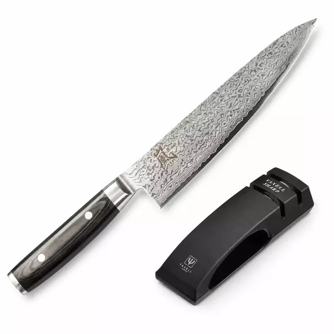 Yaxell Ran Messenset – Giftset – 2-delig – Messenslijper met Koksmes 20 cm – 69 Lagen Damaststaal – VG10 Staal – 61 HRC – Canvas-Micarta Heft