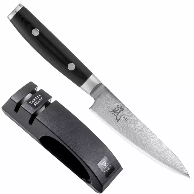 Yaxell Ran Messenset – Giftset – 2-delig – Messenslijper en Universeelmes 12 cm – 69 Lagen Damaststaal – VG10 Staal – 61 HRC – Canvas-Micarta Heft