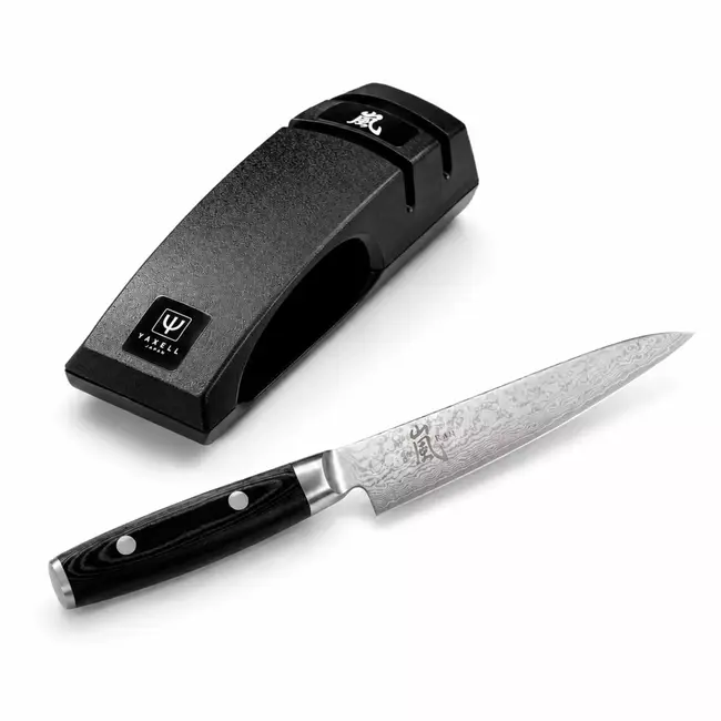 Yaxell Ran Messenset – Giftset – 2-delig – Messenslijper en Universeelmes 12 cm – 69 Lagen Damaststaal – VG10 Staal – 61 HRC – Canvas-Micarta Heft