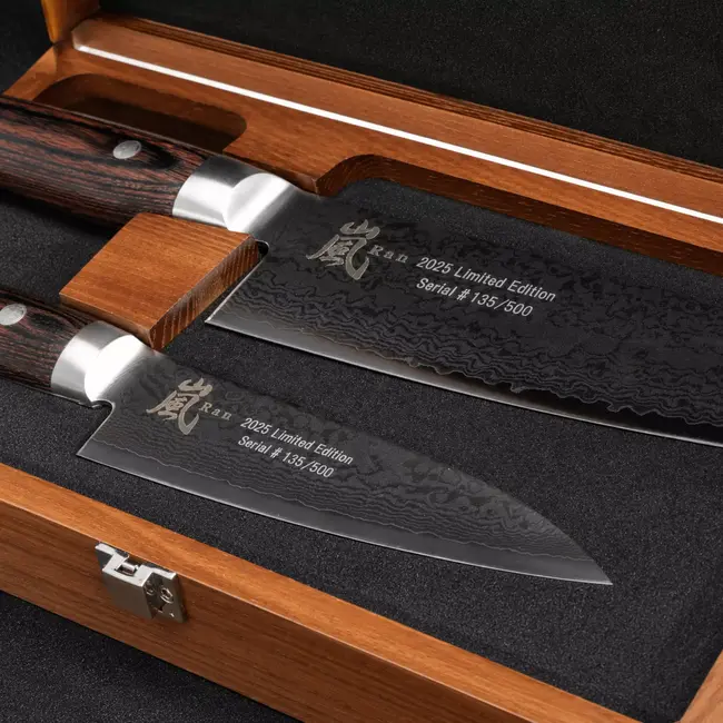 Yaxell Ran Messenset – Giftset – 2-delig – Koksmes 20 cm & Universeelmes 12 cm – 69 Lagen Damaststaal – VG10 Staal – 61 HRC – Mahonie Heft - Limited Edition