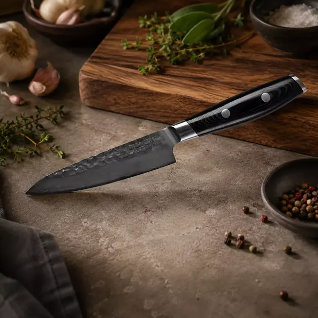 Yaxell Tsuchimon Universeelmes 12 cm – VG10 Staal – Gehamerd Lemmet – Micarta Heft