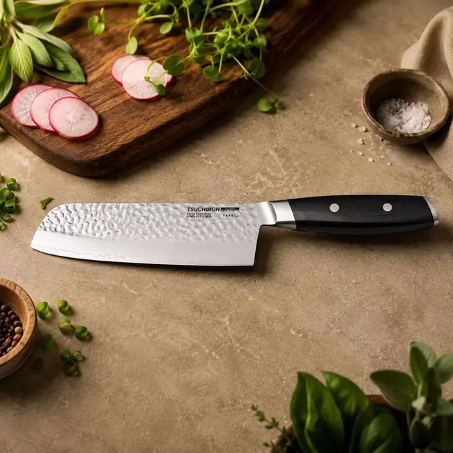 Yaxell Tsuchimon Nakiri Koksmes 18 cm – VG10 Staal – Gehamerd Lemmet – Micarta Heft