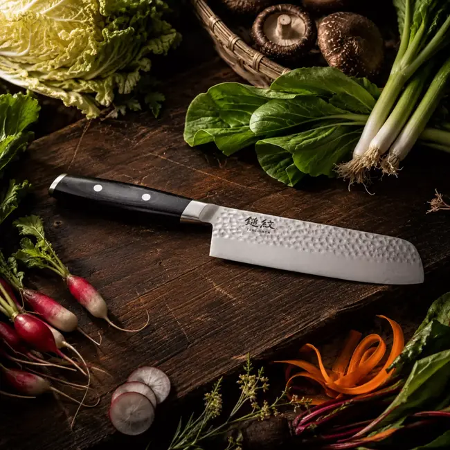 Yaxell Tsuchimon Nakiri Koksmes 18 cm – VG10 Staal – Gehamerd Lemmet – Micarta Heft