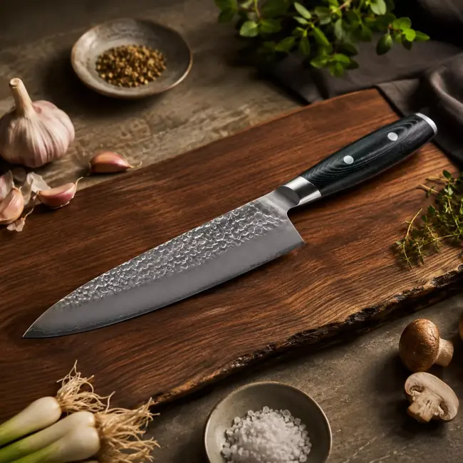 Yaxell Tsuchimon Koksmes 25,5 cm – VG10 Staal – Gehamerd Lemmet – Micarta Heft