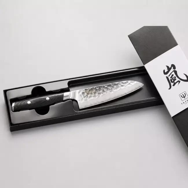 Yaxell Tsuchimon Santoku Koksmes 12,5 cm – VG10 Staal – Gehamerd Lemmet – Micarta Heft