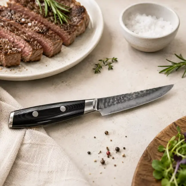 Yaxell Tsuchimon Steakmes 11 cm – VG10 Staal – Gehamerd Lemmet – Micarta Heft