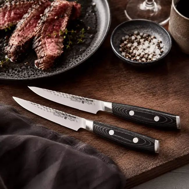 Yaxell Tsuchimon Steakmessenset – 2-delig – 3 Lagen Damaststaal – VG10 Staal – Canvas-Micarta Heft