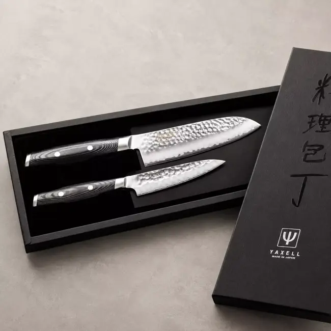 Yaxell Tsuchimon Messenset – 2-delig – Santokumes 16,5 cm en Universeelmes 12 cm – 3 Lagen Damaststaal – VG10 Staal – Canvas-Micarta Heft