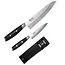 Yaxell Tsuchimon Geschenkset – 3-delig – Messenslijper met Koksmes 20 cm en Universeelmes 12 cm – 3 Lagen Damaststaal – VG10 Staal – Canvas-Micarta Heft