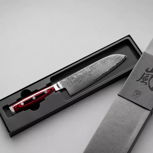Yaxell Super Gou Santoku Koksmes 16,5 cm – 161 Lagen Damaststaal – SG2 Staal – 63 HRC – Canvas-Micarta Heft