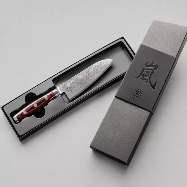Yaxell Super Gou Santoku Koksmes – 12,5 cm – 161 Lagen Damaststaal – SG2 Staal – 63 HRC – Canvas-Micarta Heft