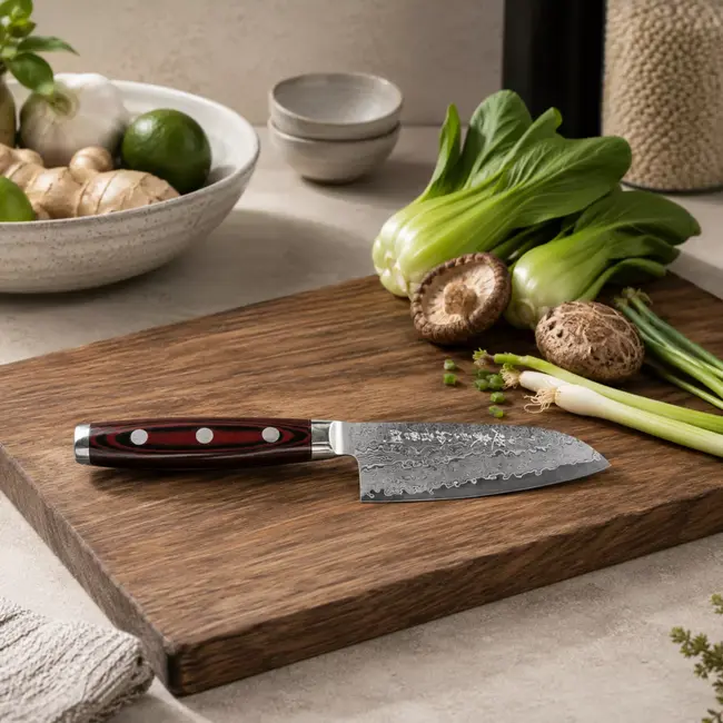 Yaxell Super Gou Santoku Koksmes – 12,5 cm – 161 Lagen Damaststaal – SG2 Staal – 63 HRC – Canvas-Micarta Heft