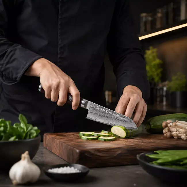 Yaxell Super Gou Santoku Koksmes – 12,5 cm – 161 Lagen Damaststaal – SG2 Staal – 63 HRC – Canvas-Micarta Heft