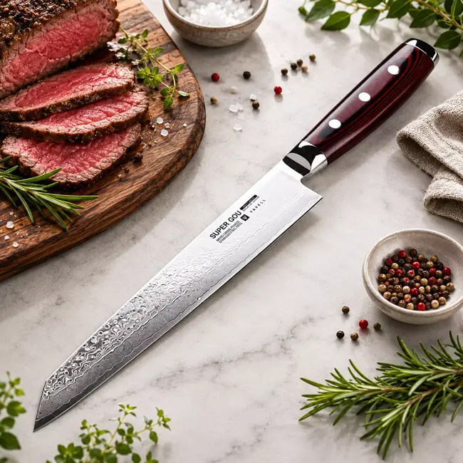 Yaxell Super Gou Kiritsuke Vleesmes 23 cm – 161 Lagen Damaststaal – SG2 Staal – 63 HRC – Canvas-Micarta Heft